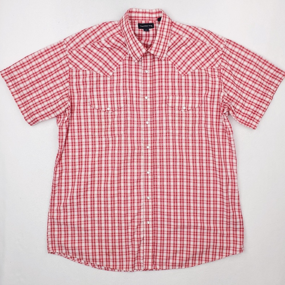 Panhandle Slim Shirt Mens XL Size 18‎ Red Plaid Western Pearl Snap Cowboy Rodeo